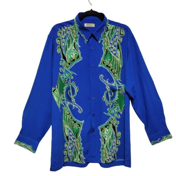 Men's Blue Batik Long Sleeve Shirt - Picture 1 of 14